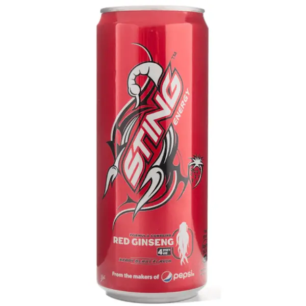 STING Sport Energy Beverage (PepsiCo) - Natural Red Strawberry Flavor, Ginseng-Infused, Taurine-Boosted Natural Energy Boost Drink for Sports