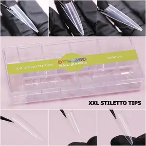 XXL Stiletto Nail Tips Extension Half-Cover - Box - 500 pcs - 10 sizes - Clear box
