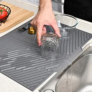 [Heat Resistant Drain Mat] 1pc Heat Resistant Silicone Drain Mat | Folding Draining Pad, Large Drain Tray, Pot Holder, Dishwasher Safe Trivet, Kitchen Accessory for Dishes and Utensils