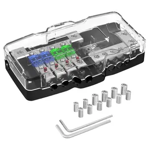 Fused Power Distribution Block  Audio 4 Way MIDI(Mini-ANL) Fuse Block 12V 0/4 Gauge with Ground for Auto UTV Boat Stereo Amp