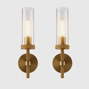 Glass Tube Wall Sconces, Solid Copper Base Sconces Wall Lighting (Set of 2)