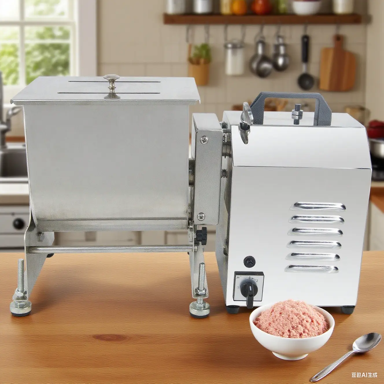 Hakka Commercial Adjustable Electric Tilt Tank Meat Mixer - 30L/60 lb Stainless Steel Metal Food Mixer with Cover & Hopper, Countertop Meat Stuffing Machine for Sausage Prep & Restaurant Processing