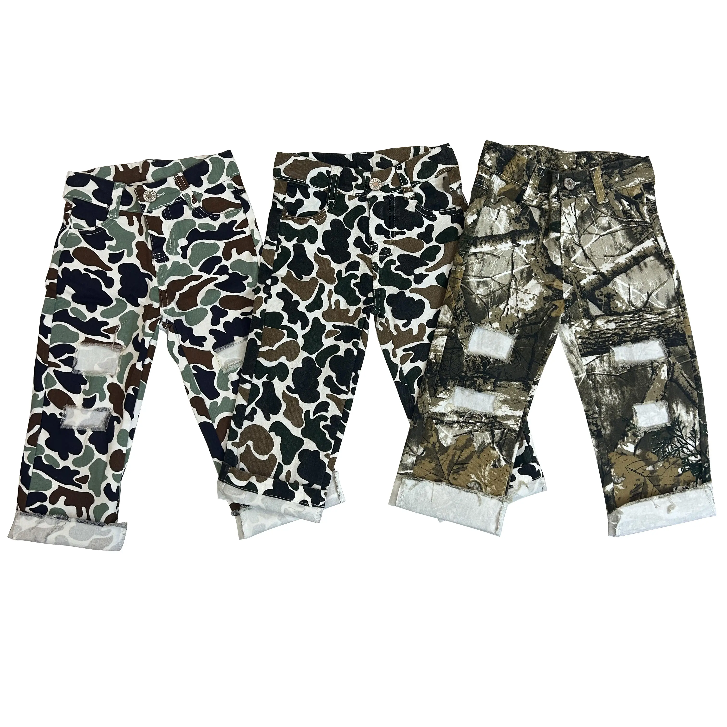 Boys' Mid-Waisted Camo Denim Jeans - Button Closure, Durable, Trendy Kids' Bottoms (Camo Pants)
