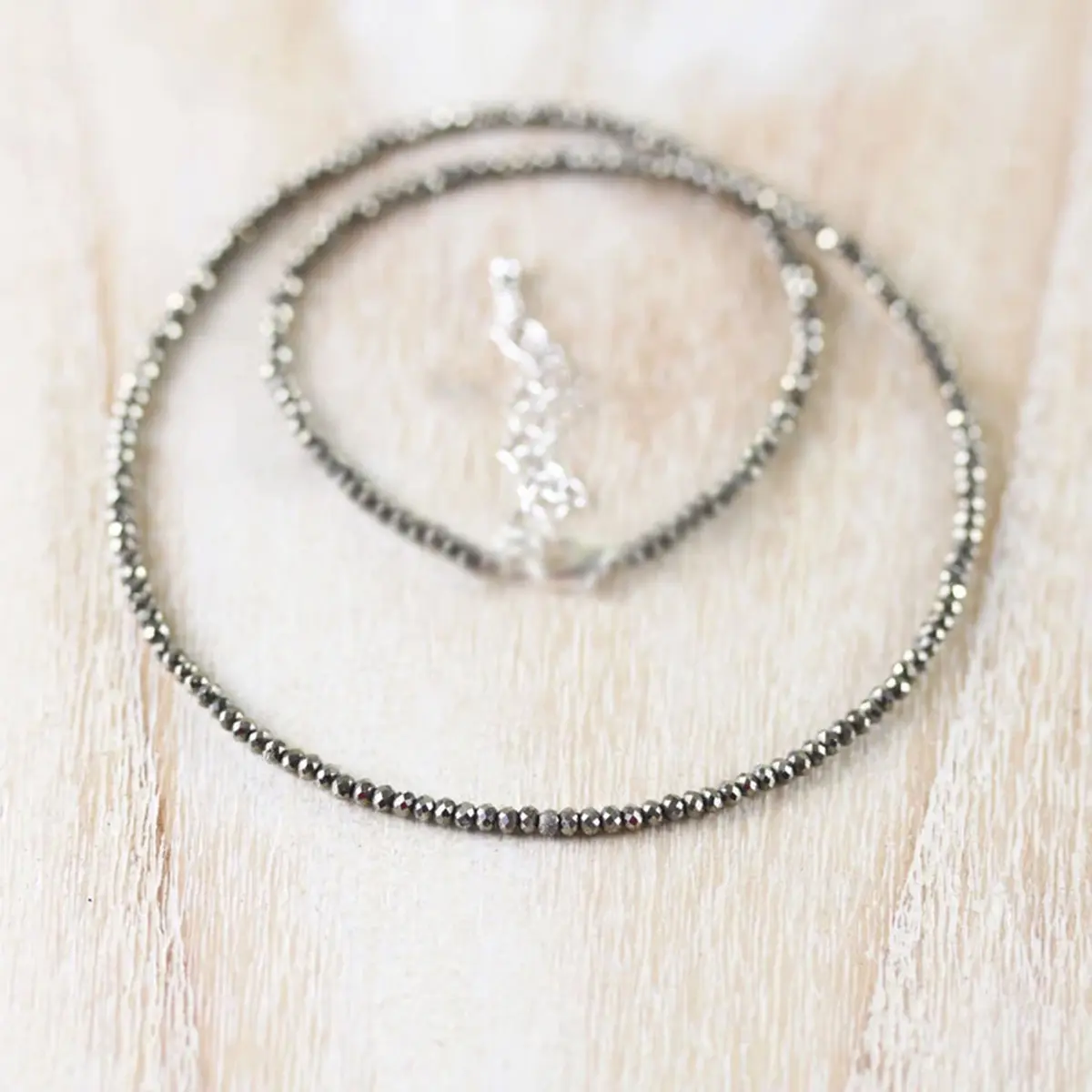 Natural Pyrite Unique Bead Pattern Simple Choker Necklace - Natural Gemstone Healing Energy Jewelry - Unisex Fashion Accessory - Ideal Gift for Loved Ones