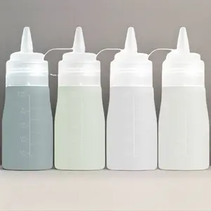 Mrsdry Condiment Squeeze Bottles, 12 oz Silicone Squeeze Bottles For Sauces, Leak Proof Condiment Container with Extra Interchangeable lid, Easy Squeeze for Oil, Honey & Dressings, BPA FREE (4 Pack)