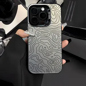 Phone case: Topographic Map Pattern Anti Slip Large Hole Silvery Surface IMD Two in One Phone Case. for iPhone 17promax/17pro/17plus17 16promax/16pro/16plus/16 15promax/15pro/15plus/15 14promax/14pro/14plus/14 13promax/13pro/13plus/13
