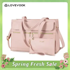 LOVEVOOK Laptop Tote Bags 15.6-17.3 inches for Woman with Clutch Purse, Large Business Teacher Office Crossbody Purse with 2 Cup Holder, Compact Waterproof Vegan Leather Shoulder Bags and Computer bag for Work, Office, Casual SpringStatements