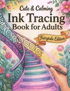 Cute & Calming Ink Tracing Book for Adults - Fairytale Edition: Trace the White Lines with a Black Pen to Reveal Magical Worlds of Calm and Creativity