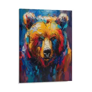 Brown Bear Head Posters Wall Art Prints Abstract Animal Oil Painting Canvas Posters Home Wall Art Family Bedroom Office Decor Aesthetic Festival Gift