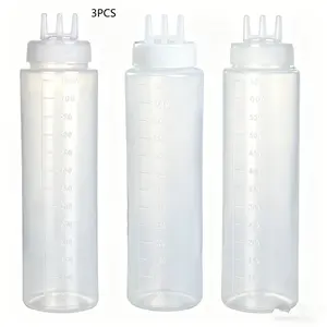 3pcs 3-hole condiment squeeze bottles, 650/22oz plastic squeeze bottles for thick sauces, ketchup, mustard, syrup, BBQ, kitchen art and crafts, holiday party restaurant salad bottles, Condiment Containers