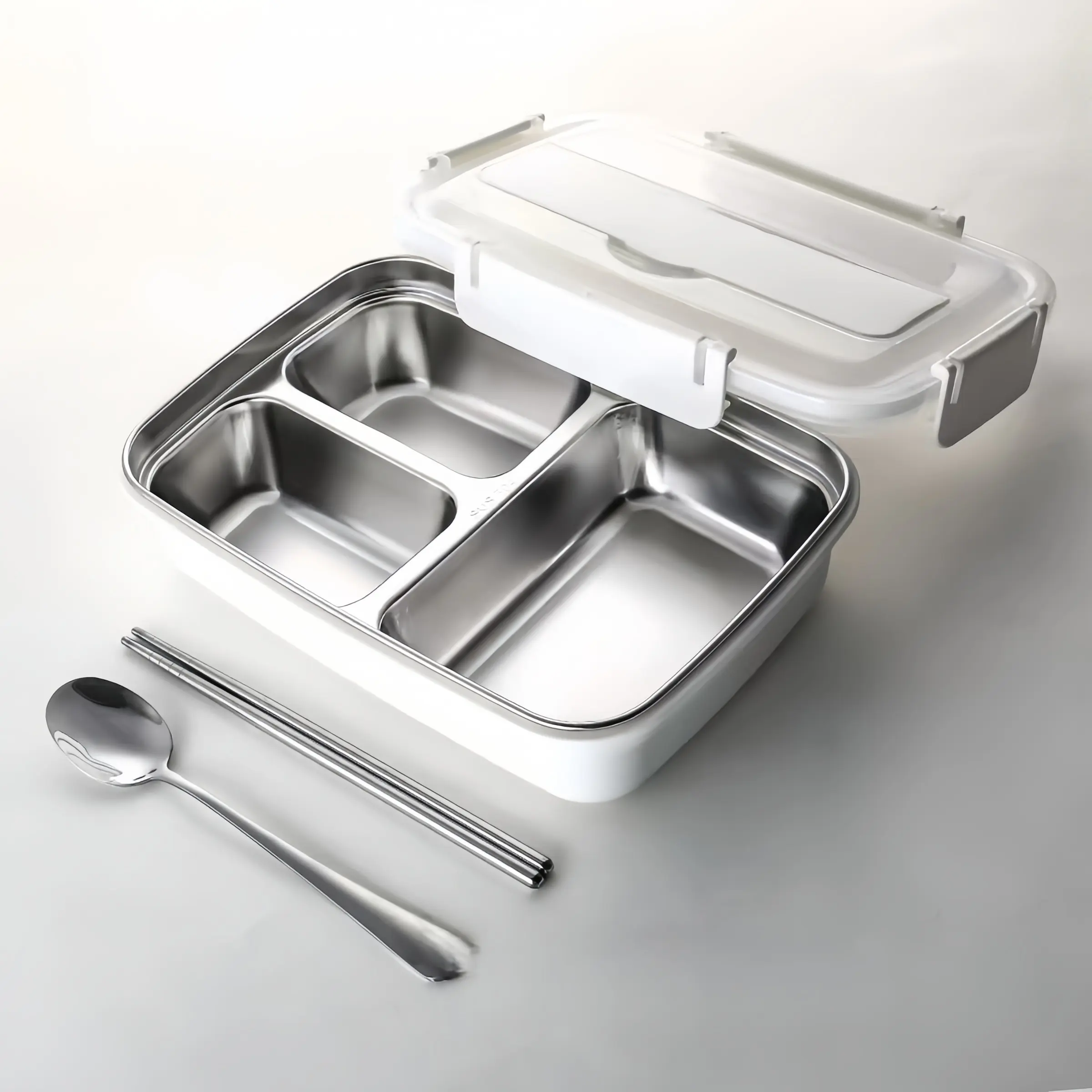 Lunch Box with Chopsticks & Spoon, 1 Count Leak-proof Stainless Steel Lunch Box with 3 Compartments, Durable, Easy-clean Bento Container, Leakproof Lunchbox