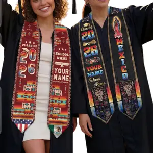 [HOT] Custom Mexican Graduation Stole Class of 2026 Printed Sash, Custom Name School Stole, Mexican American Flag Graduation Gift