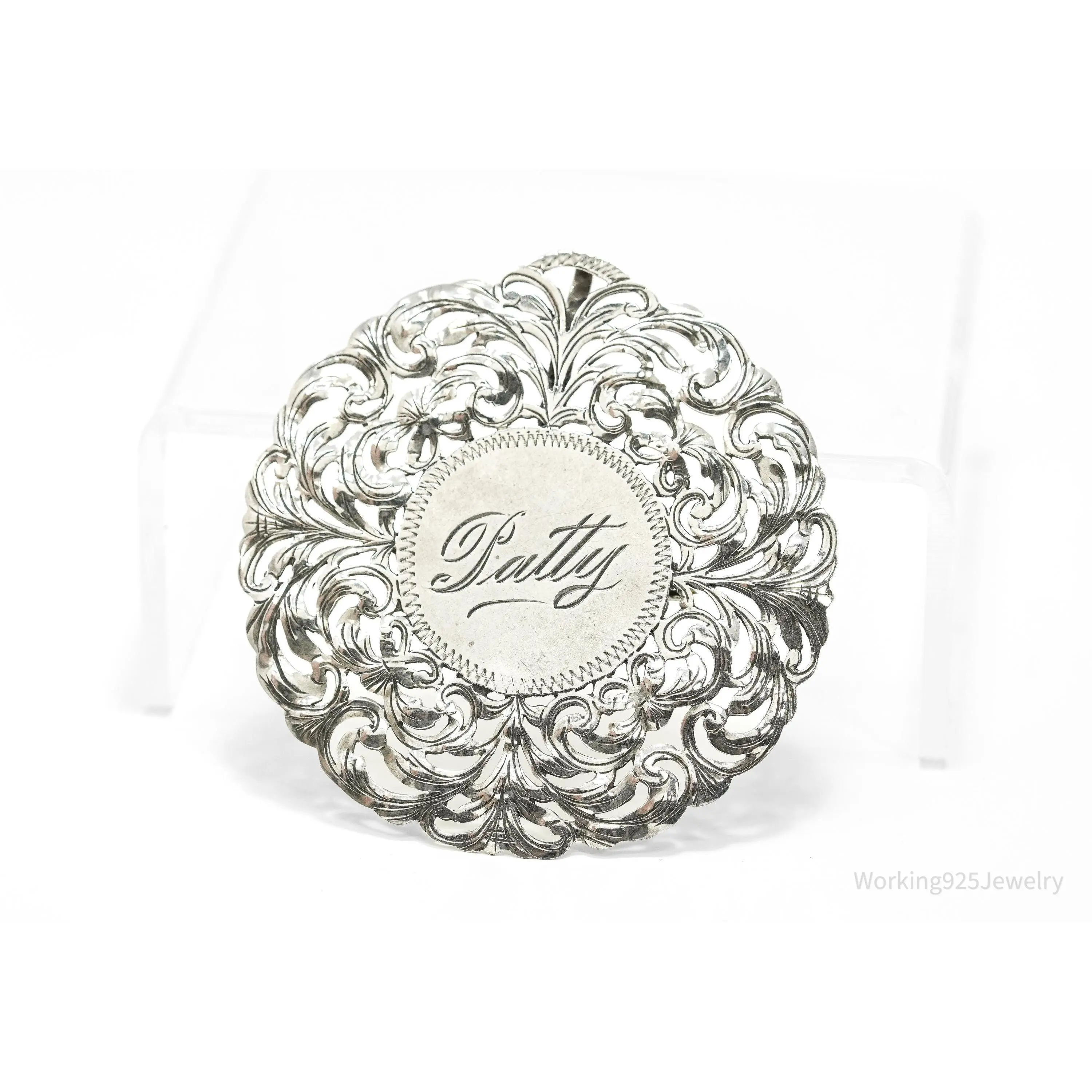Large Ornate Antique "Patty" 900 Silver Brooch Pin Pendant
