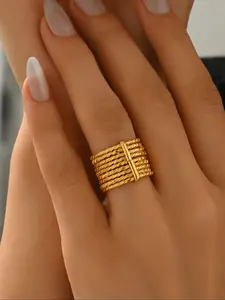 Fashion Multi-Layer Geometric Ring, Unisex Hip Hop Style Wide Band, Casual Jewelry for Men & Women, Statement Multi Ring