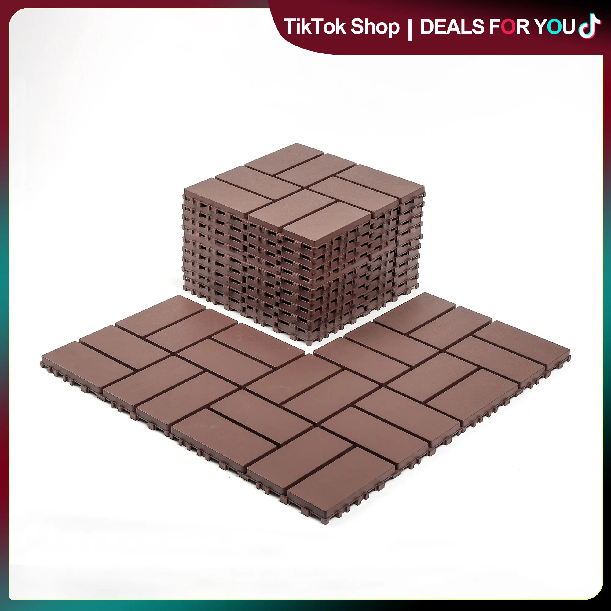 44 Pcs Interlocking Flooring Tiles, 12x12in Heavy-Duty Wood-Look Click-Parquet Tiles, Easy Setup, Easy Cleaning, Suitable for Porch, Outdoor Balcony
