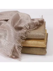 Solid Color Soft Thin Gold and Silver Thread Two-End Short Fringe Flat Headscarf for Women