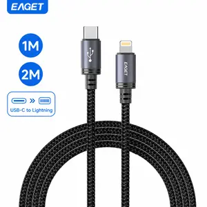 EAGET USB-C to Lightning Cable, 27W PD Fast Charging Cord 3ft Nylon Braided Cord, 480Mbps Data Sync, 30000 Bend Lifespan Anti-Break Charger Wire for iPhone 14/13/12/11, Daily Use Home Office Travel charger cable