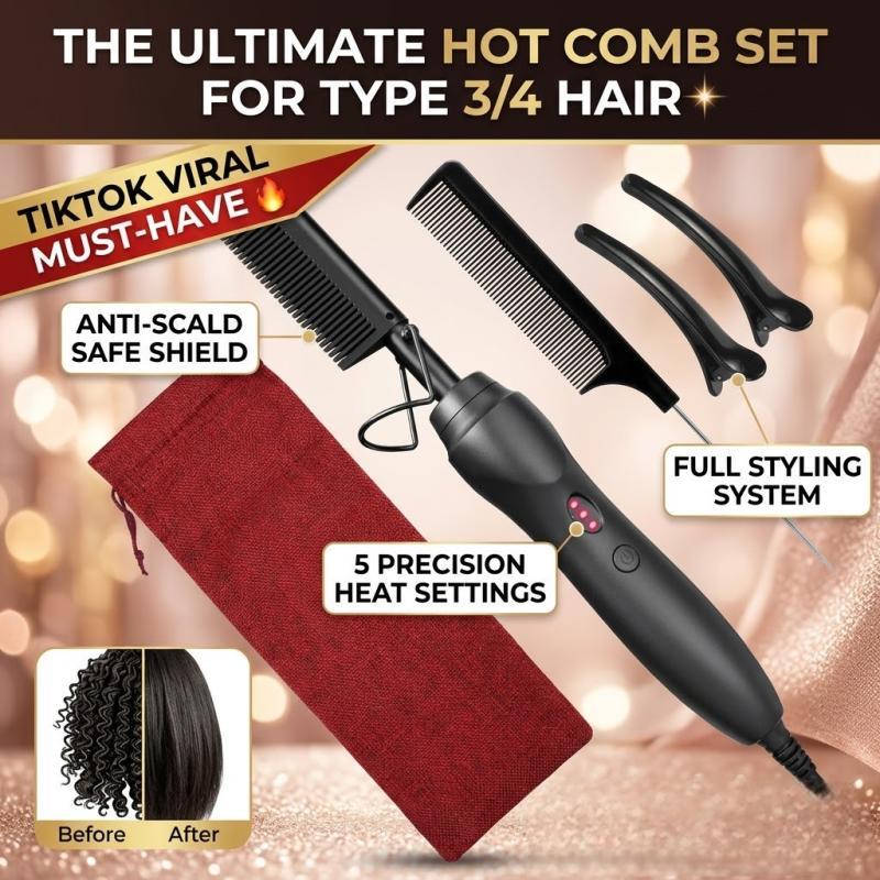 Professional Hot Comb for Black Hair, Electric Hair Straightener Comb for Wigs, Natural Hair, Silk Press & Edge Styling Professional Hot Comb for Black Hair, Electric Hair Straightener Comb for Wigs, Natural Hair, Silk Press & Edge Styling