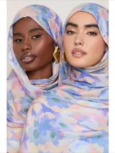 Modal printed headscarf, rayon shawl, printed scarf, Middle Eastern Arabian headscarf, hijab European and American fashion versatile breathable watercolor series modal cotton printed scarf, Muslim elastic breathable long scarf for women