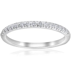1/4ct French Pave Diamond Wedding Ring Stackable Anniversary Band 14k White Gold