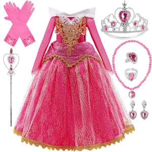 (Dress + all accessories) Princess dress girls dress Sleeping Beauty Princess Aurora lace dress Halloween performance costume