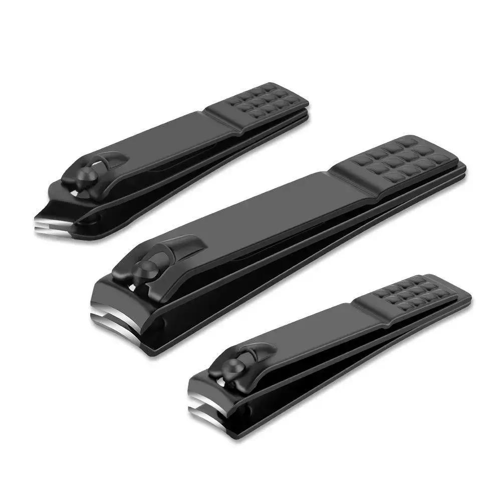 Nail Clippers Set Black Matte Stainless Steel 3pcs for Fingernail Toenail & Ingrown Nails Perfect Cutter for Men Women