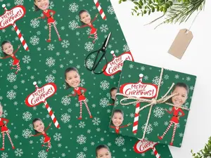 Personalized Christmas Wrapping Paper: Custom Face Santa's Elf Design