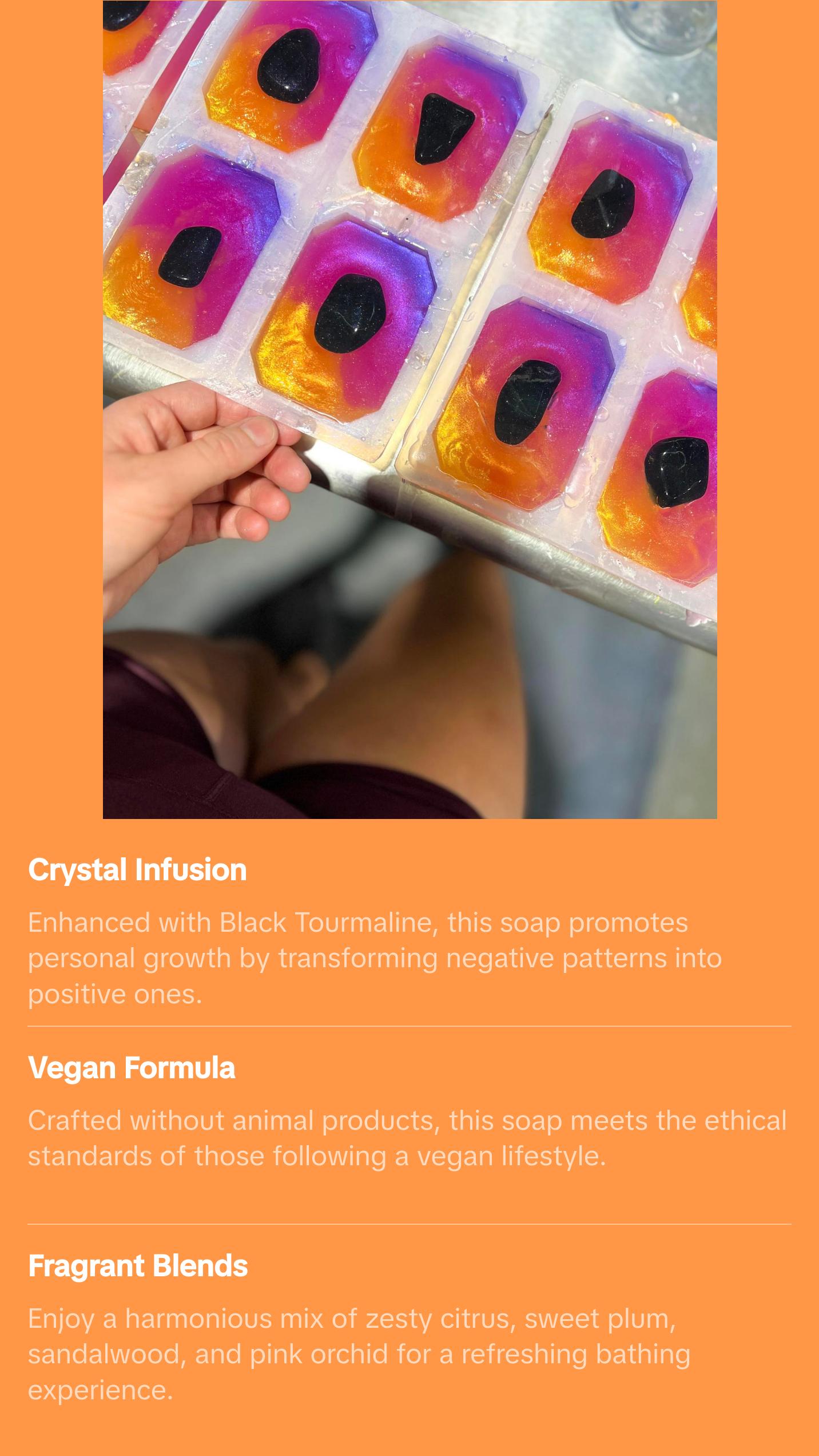 Crystal Bar Soap - Eternal Rebirth - Vegan - Crystal Infused - 7 oz - Scented in Zesty Citrus, Sweet Plum, Sandalwood and Orchidnilla Crystal Bar Soap - Eternal Rebirth - Vegan - Crystal Infused - 7 oz - Scented in Zesty Citrus, Sweet Plum, Sandalwood and Orchidnilla