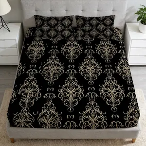 2/3 Pcs Golden Pattern DecorativeFitted Sheet Set(1*Fitted Sheet+1/2*Pillowcase,No Filling),High-Definition Digital Printing,Soft And Comfortable Fabric,Suitable For All Year Round,Perfect Gift For Family And Friends On Festivals!