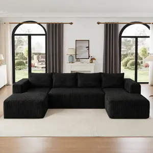 2 Packages｜127"U-Shape Modular Compressed Sofa, Corduroy Convertible Sleeper Couch, Space Saving Compressed Sectional for Living Room