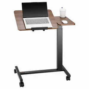 fathersdaygift VEVOR Overbed Table, Mobile Bed Side Table with Flip Desktop and 4 Wheels, Height Angle Adjustable Rolling Laptop Desk with Cup Holder, Portable Over Bed Desk for Home, Office, Study, Wood+ Black