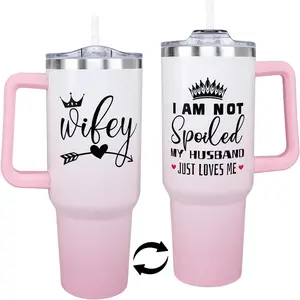 Wifey 40 Oz Tumbler, Anniversary & Birthday Gift for Wife, Unique, Cup Mug Tumbler with Handle Coffee Drinkware