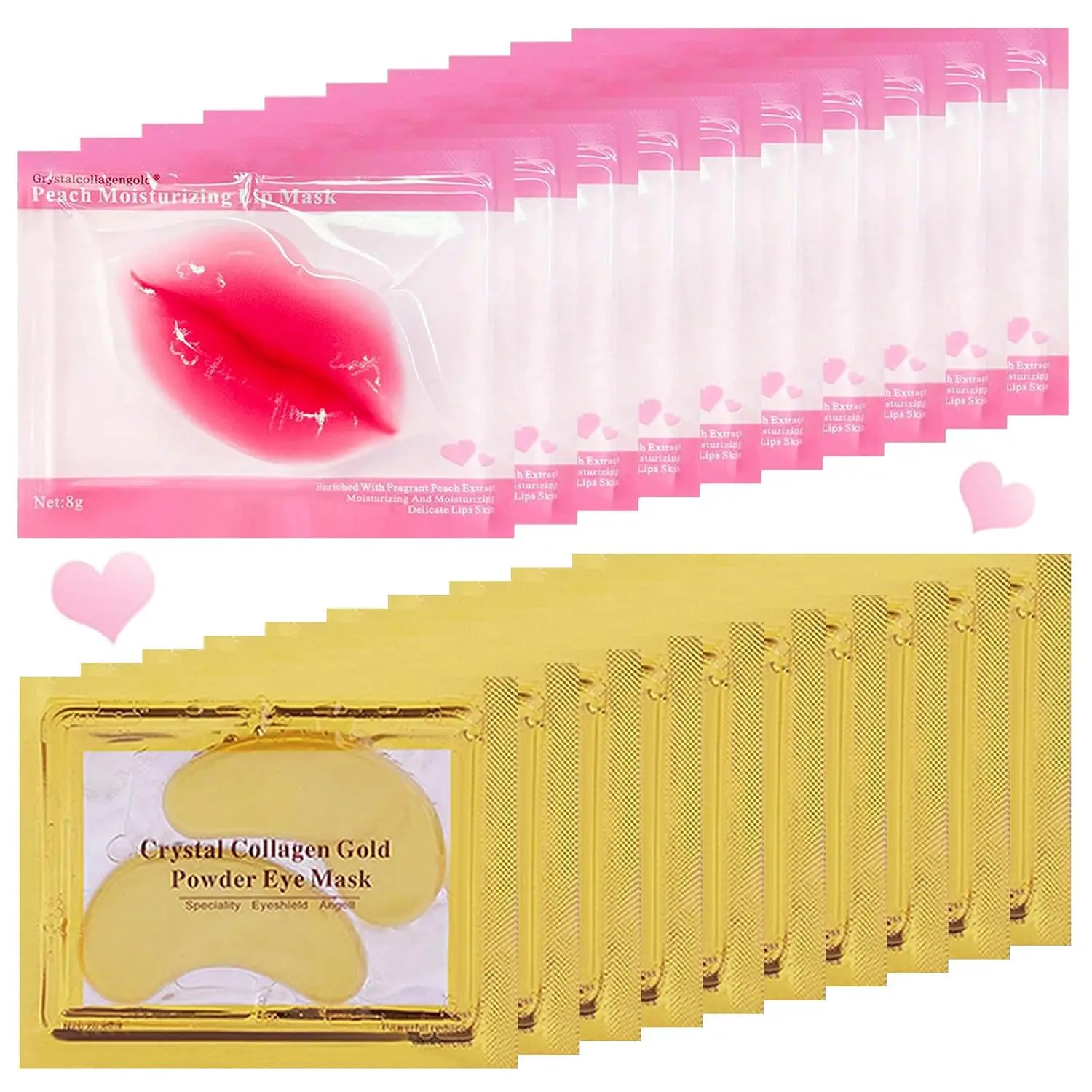 20 Pairs Lip Mask & Eye Mask, 24K Crystal Collagen Under Eye Patches for Puffy Eyes, Party Favors Adults, Bridesmaid Gifts, Bachelorette Party Accessories, Skincare Bulk, Galentines Day Gifts