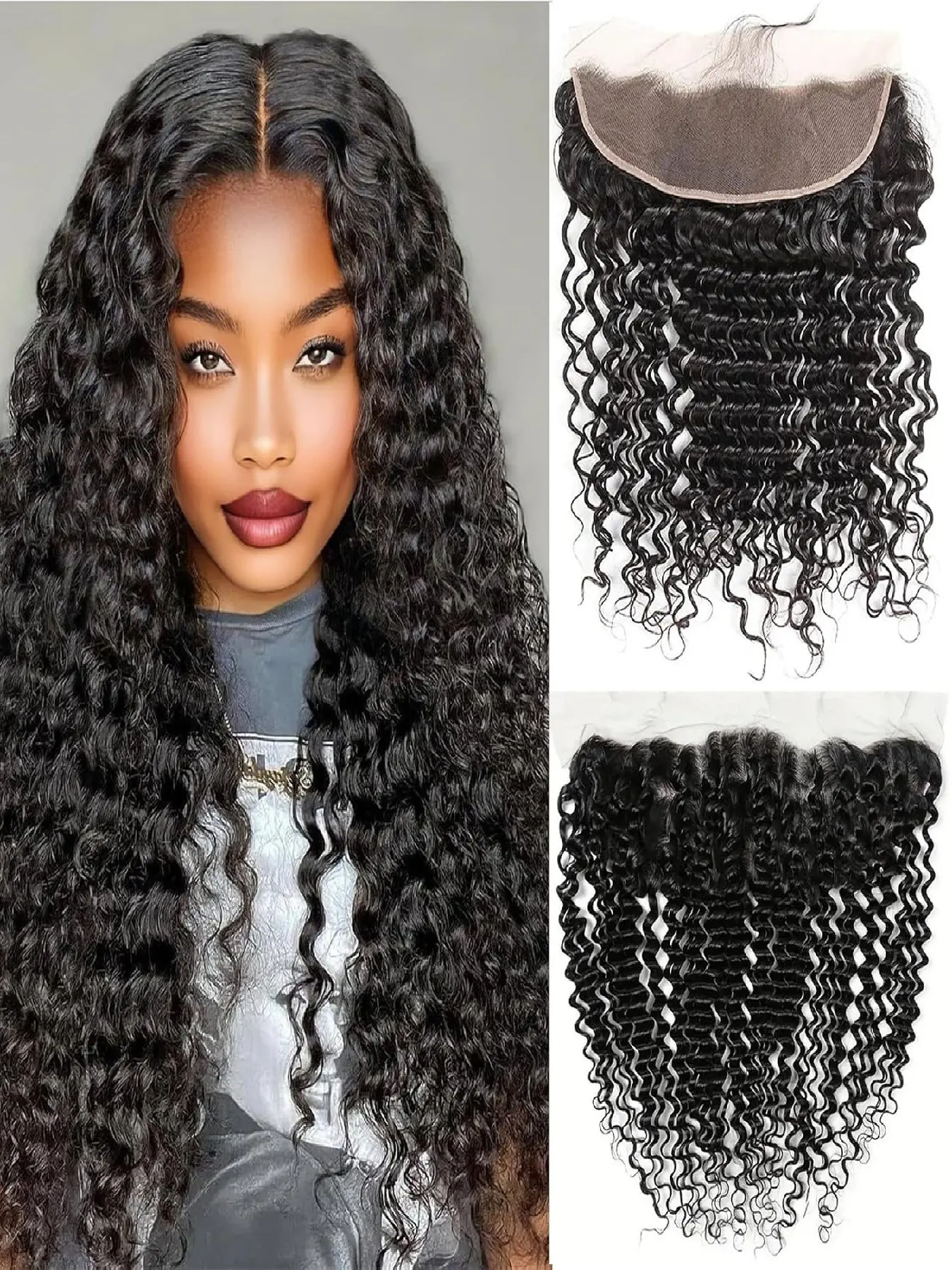 13x4 Transparent HD Lace Frontal Closure 180% Density 12A Loose Deep Wave Frontal Closure 100% Unprocessed Virgin Lace Closure Human Hair Pre Plucked with Baby Hair