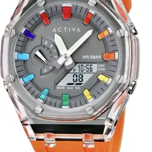 Invicta x Activa Kaleido Digital Men’s Watch - 42mm, Orange Dial, Silicone Band, Digital Display, Unique Gifts for Man