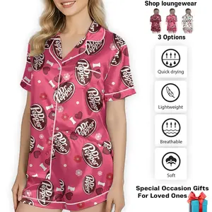 Dr Pepper Satin Silk Pajamas Set - Soft Short Sleeve Nightwear Loungewear Homewear Ideal Gift For Mom & Her 3