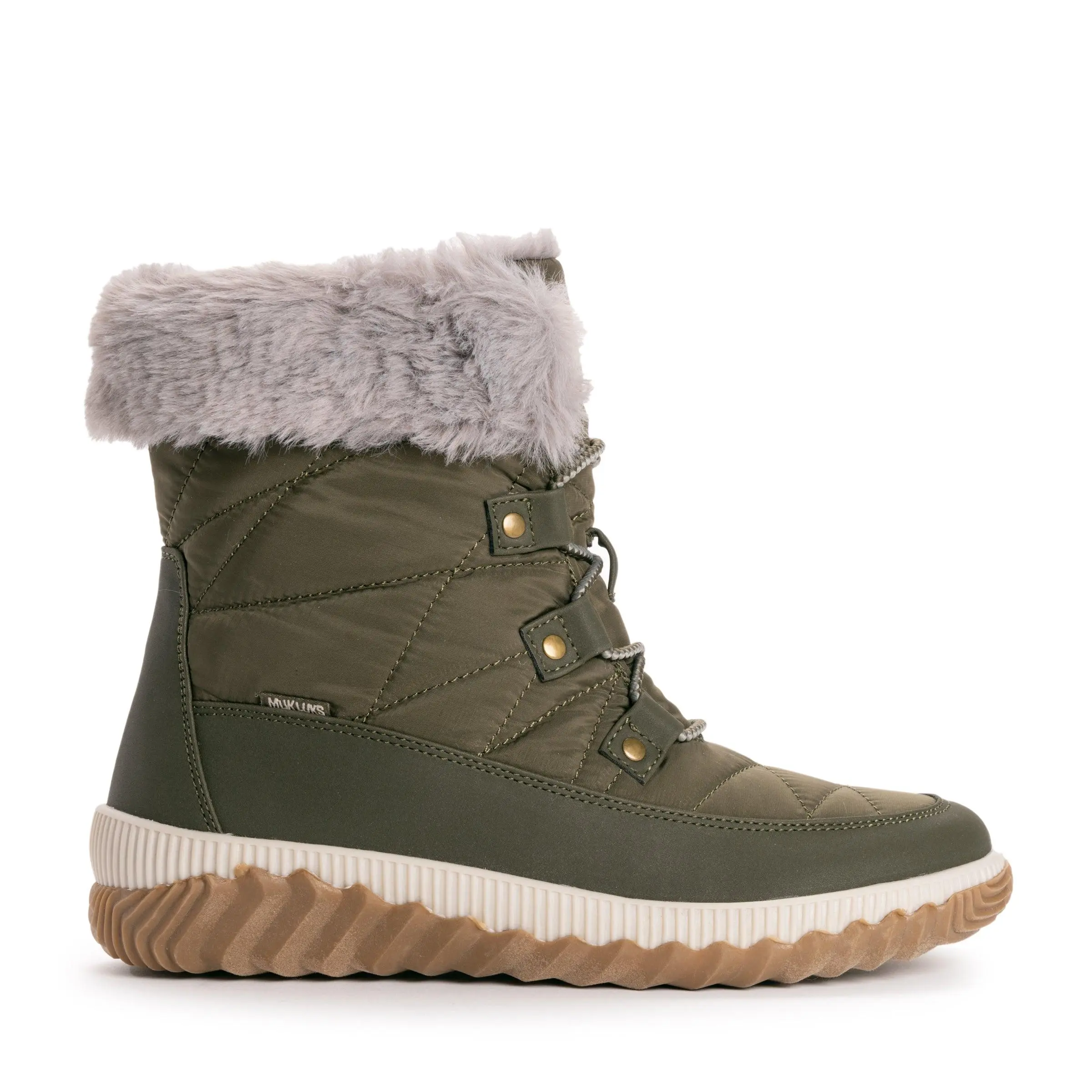 Muk Luks Women's Winnie Waverly Mid-Calf Quilted Camo Boots - Lace Closure, Nylon Upper, Furry Interior, Rivet Accents Women's Footwear