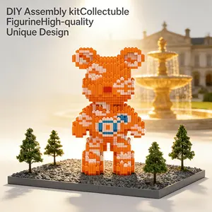 1743pcs Gold Tiger Stripe Bear DIY 3D Puzzle Building Block Ornament, Home Office Decor, Party Decoration, Ideal Gift