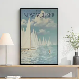 The New Yorker Magazine Cover Print June 13 1959 Issue Trendy Coastal Aesthetic Nautical Blue Sailboat Wall Art Poster High-Quality Paper Exquisite Design For Room Decor