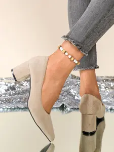 Women's High Heel Shoes All Season, Slip-On Single Shoe, Pointed Toe Chunky Heel, Velvet Fabric, Retro Office Casual Shoes, Classy Heeled