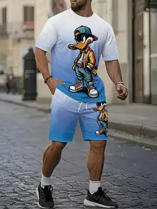 Men's 3D Digital Print Two-Piece Set, Trendy 'Yaya' Gradient Print Short-Sleeve Set, Fashionable Leisure Two-Piece, Beach Vacation Style Trendy Outfit, Lightweight and Breathable Sports Leisure Style, Perfect Gift for Men on Festivals