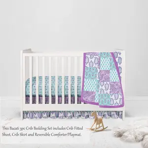 Bacati Paisley Isabella 3-Piece Crib Bedding Set - Purple/Lilac/Aqua