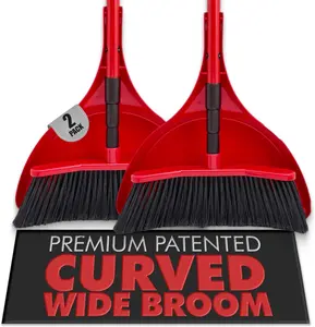 Da Vinci House Broom Combo - 2 Pack with 52-inch Steel Telescopic Pole & 15-inch Dustpans for Pet Hair Dust Debris Cleaning