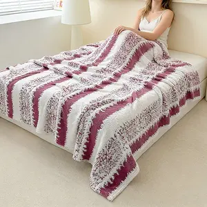 High-Quality Textured Striped Fleece Blanket, Warm All-Seasons Cover, Multiple Colors Available, Bedding Sofa Chair Camping Decor