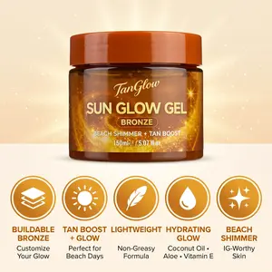TanGlow Sun Glow Gel (5.07oz) - Instant Bronze Shimmer Tanning Gel for All Skin Types, Lightweight, Transfer-Resistant - Ideal for Beach Days, Vacations