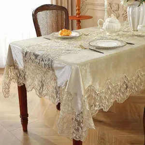 Embroidered Hollow-out Design Lace Tablecloth, Multi-size Elegant Tablecloth, Table Decoration Supplies for Home Kitchen Dining Room Wedding Party