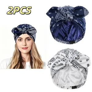 2pcs Women's Sleep Headband with Satin Lining for a Comfortable and Cool Hat, a Breathable Full-coverage Hair Covering Sleep Cap, a Simple and Versatile Hair Accessory