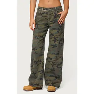 Edikted Women's Quincy Studded Low Rise Baggy Jeans