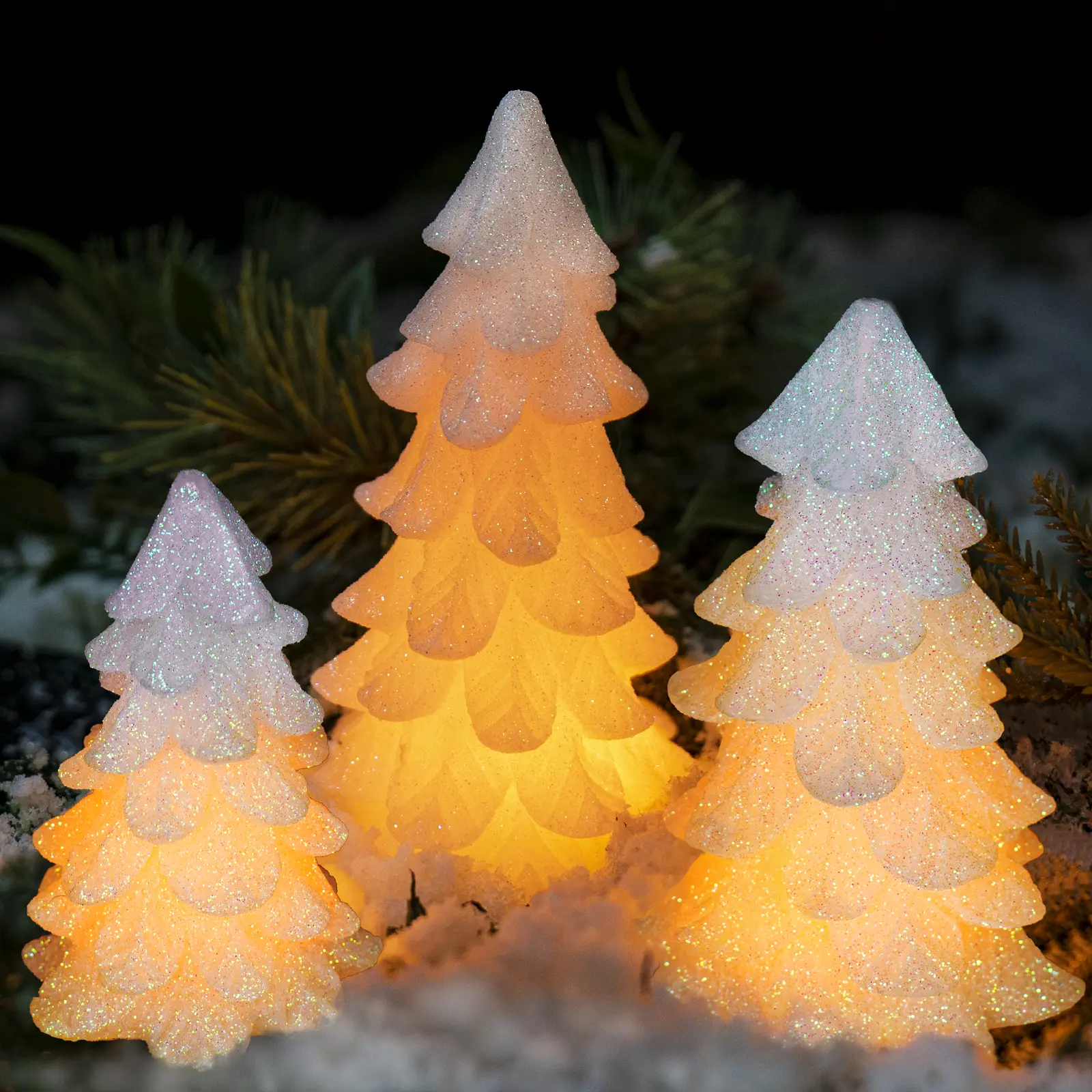 Home Supplies 3-Piece Glittering White Hand-Held Christmas Tree-Shaped Flameless LED Candles - Real Wax, Battery-Operated, Batteries Included, Timer, Switch, Colorful Flicker, Ideal for Mother, Neighbor Gifts, Home Party Decoration, Romance