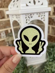 Peace and Love Green Alien Sticker